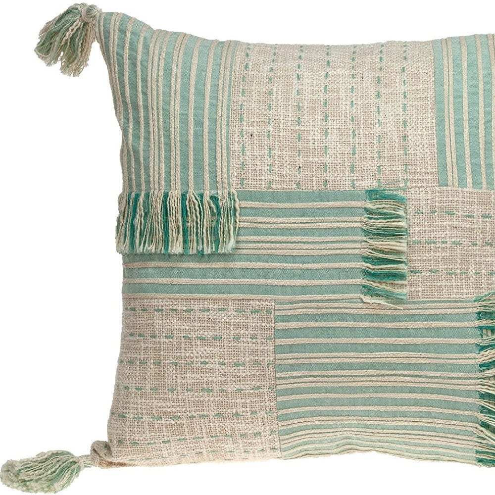 Cream And Mint Woven Throw Pillow - Homeroots - Flyclothing LLC