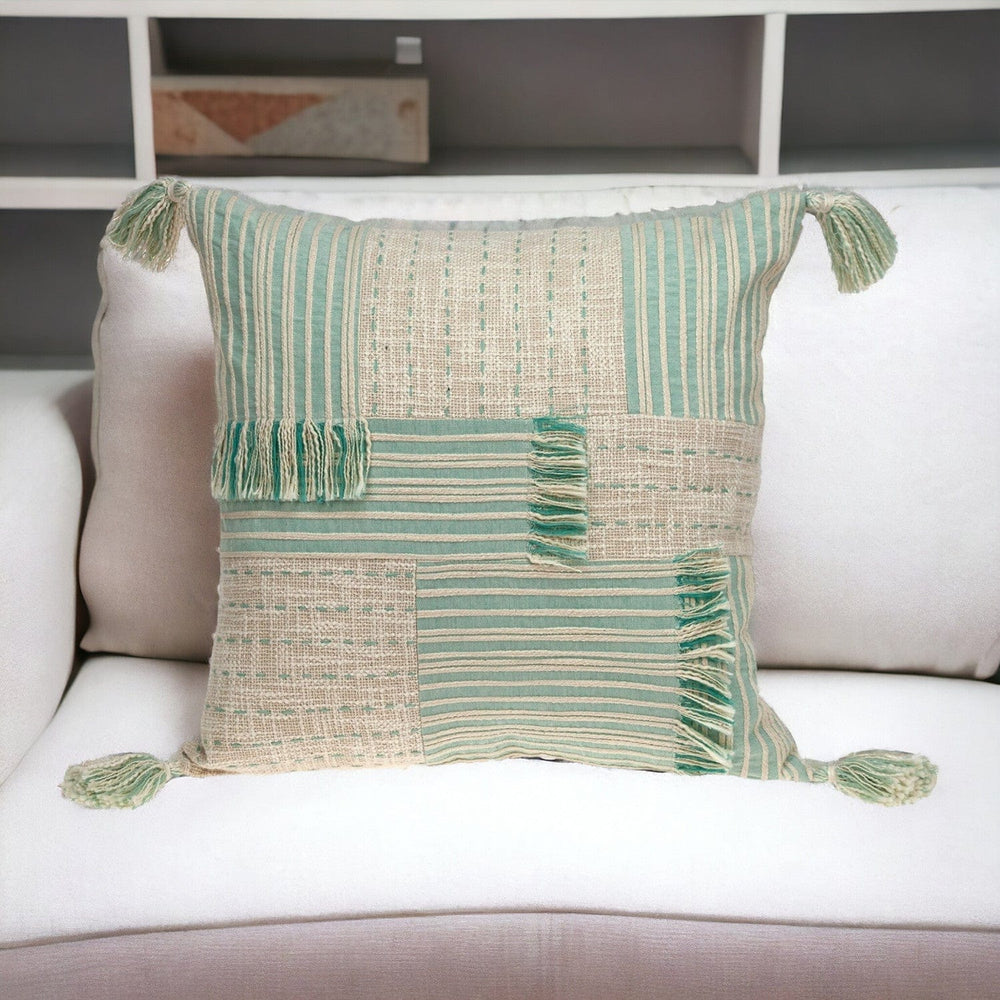 Cream And Mint Woven Throw Pillow - Homeroots