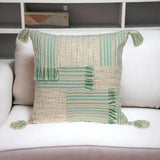 Cream And Mint Woven Throw Pillow - Homeroots