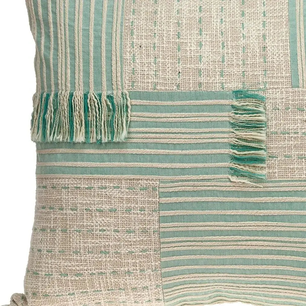 Cream And Mint Woven Throw Pillow - Homeroots - Flyclothing LLC