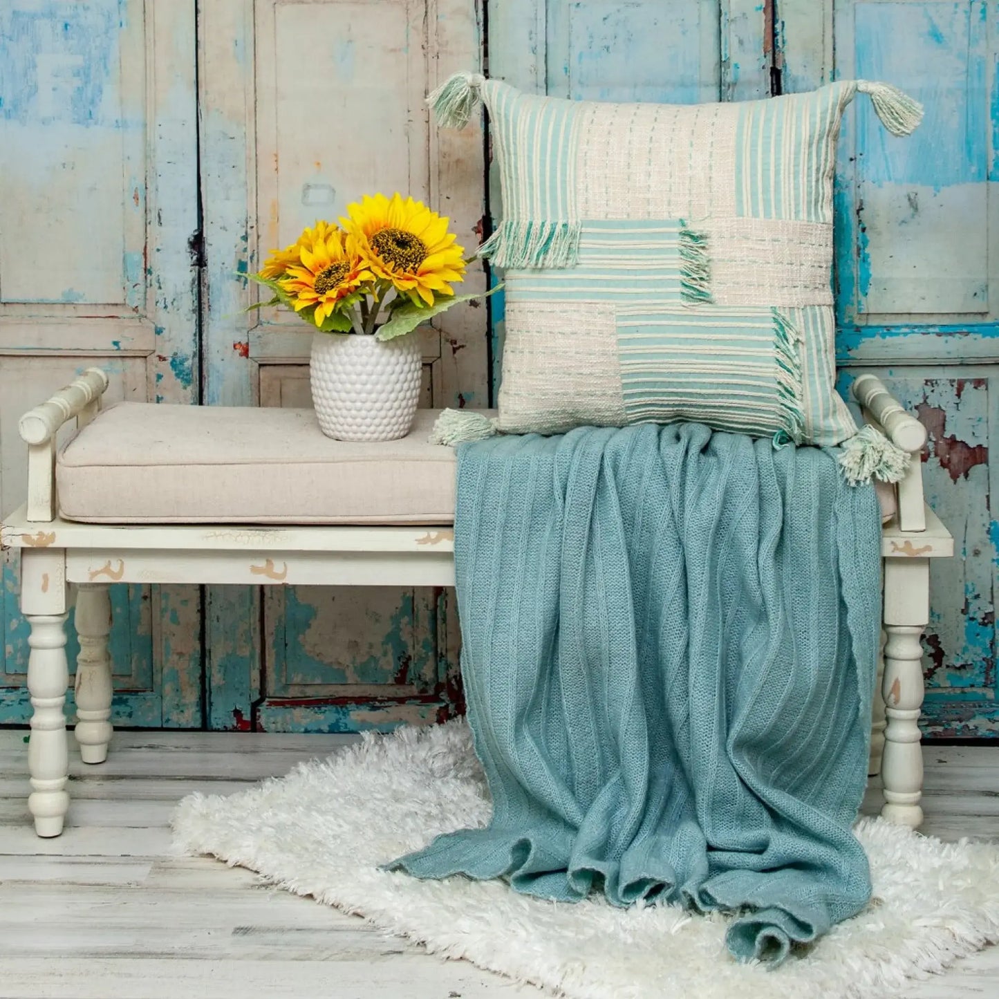 Cream And Mint Woven Throw Pillow - Homeroots - Flyclothing LLC