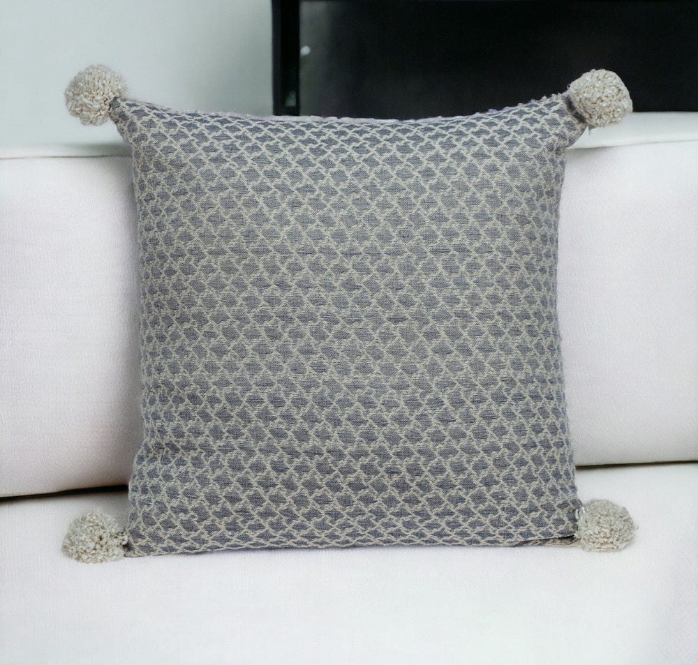 Gray Pearl Pom Throw Pillow - Homeroots