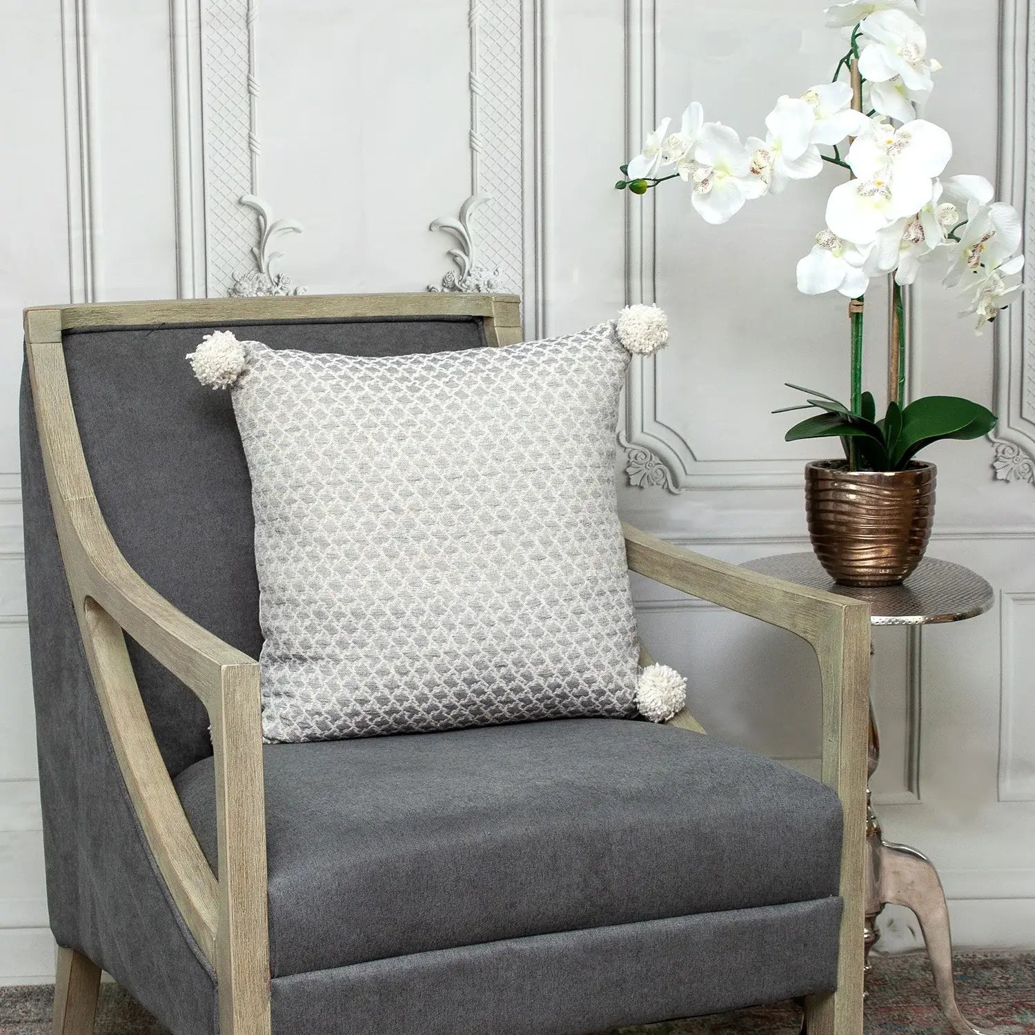 Gray Pearl Pom Throw Pillow - Homeroots - Flyclothing LLC