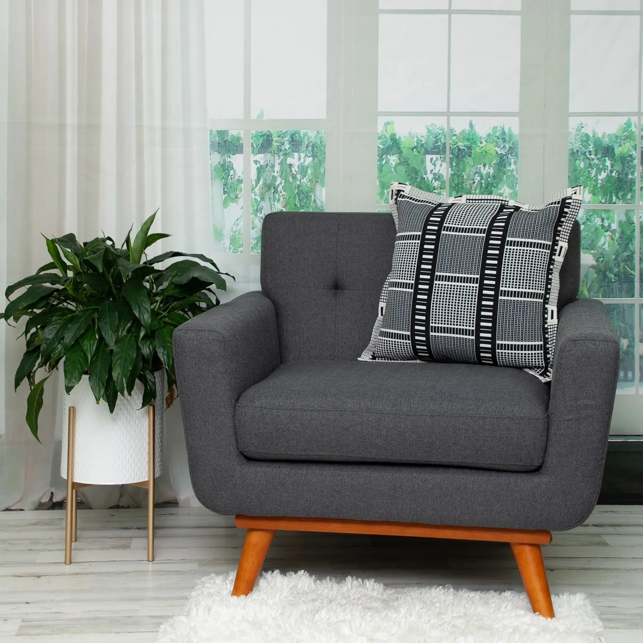Black And White Abstract Stripes Throw Pillow - Homeroots - Flyclothing LLC
