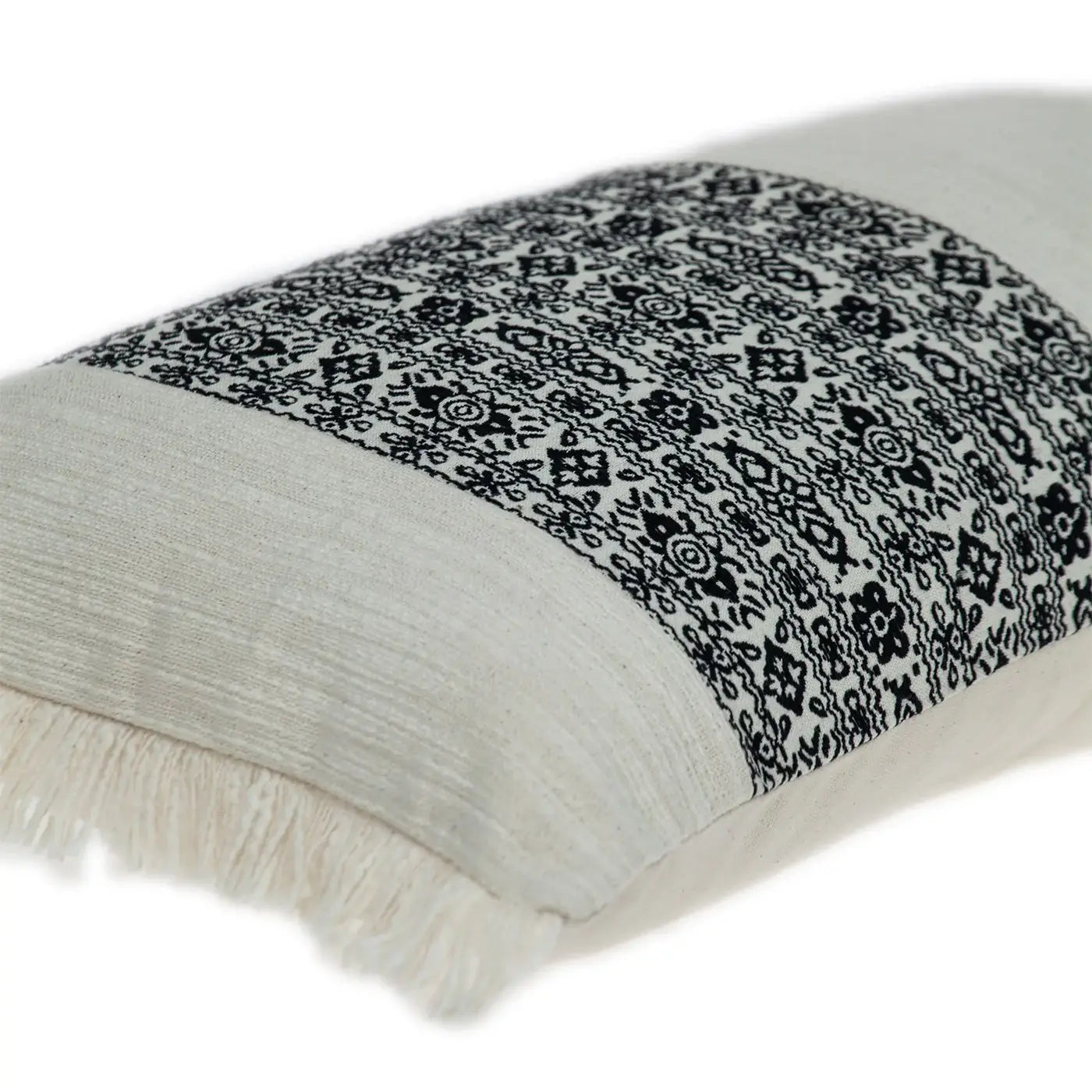Black And White Geometric Fringe Throw Pillow - Homeroots - Flyclothing LLC
