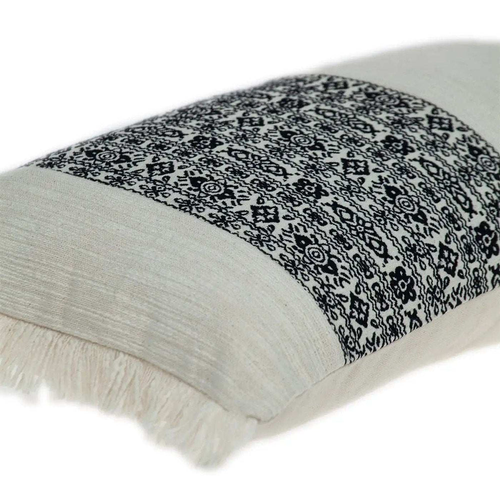 Black And White Geometric Fringe Throw Pillow - Homeroots - Flyclothing LLC