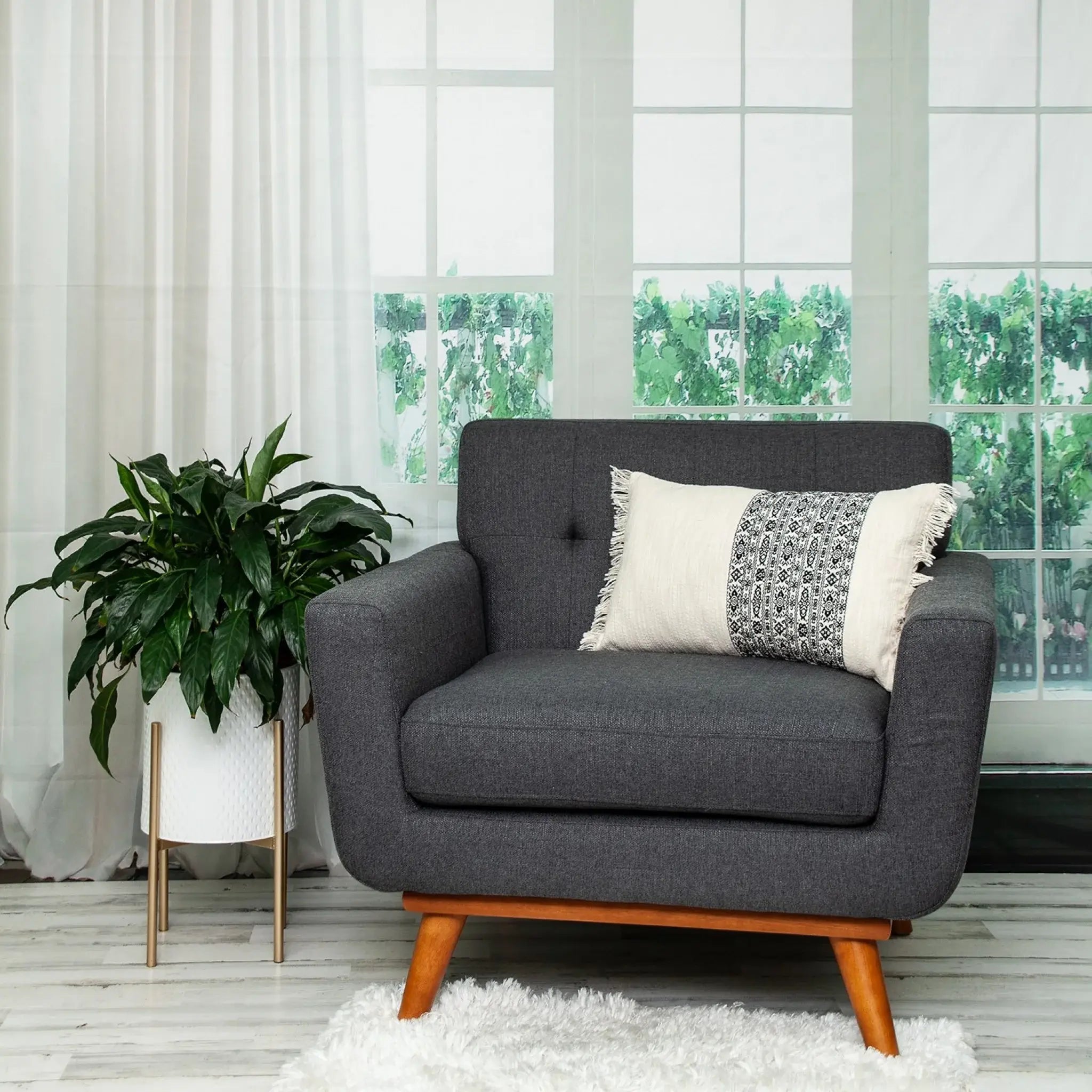 Black And White Geometric Fringe Throw Pillow - Homeroots - Flyclothing LLC