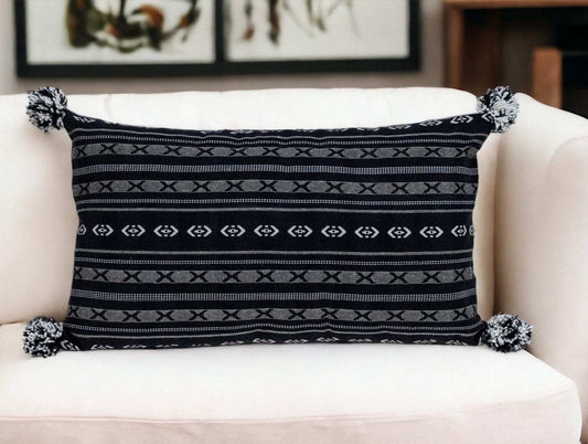 Black And Gray X Pom Throw Pillow - Homeroots - Flyclothing LLC