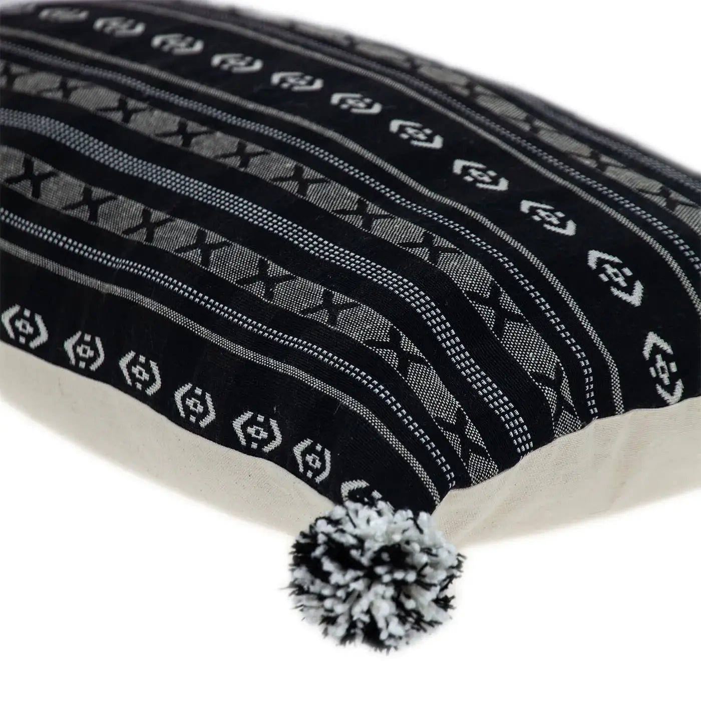 Black And Gray X Pom Throw Pillow - Homeroots - Flyclothing LLC