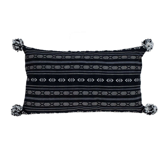 Black And Gray X Pom Throw Pillow - Homeroots - Flyclothing LLC