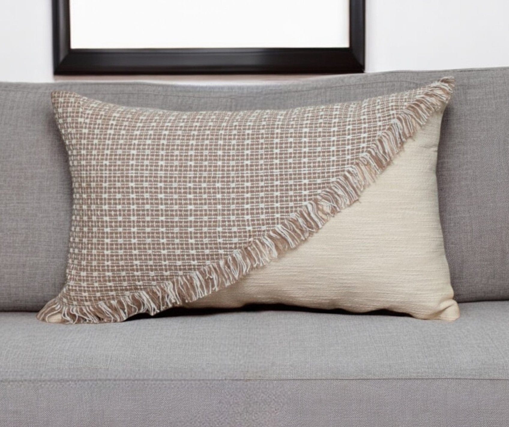 14" X 24" Beige Cotton Throw Pillow With Fringe - Homeroots - Flyclothing LLC