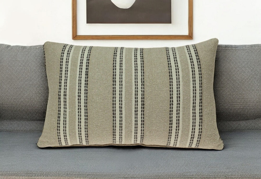 Oatmeal Stripe Weave Lumbar Throw Pillow - Homeroots