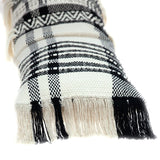 12" X 35" Black and White Plaid Cotton Lumbar Throw Pillow With Fringe - Homeroots