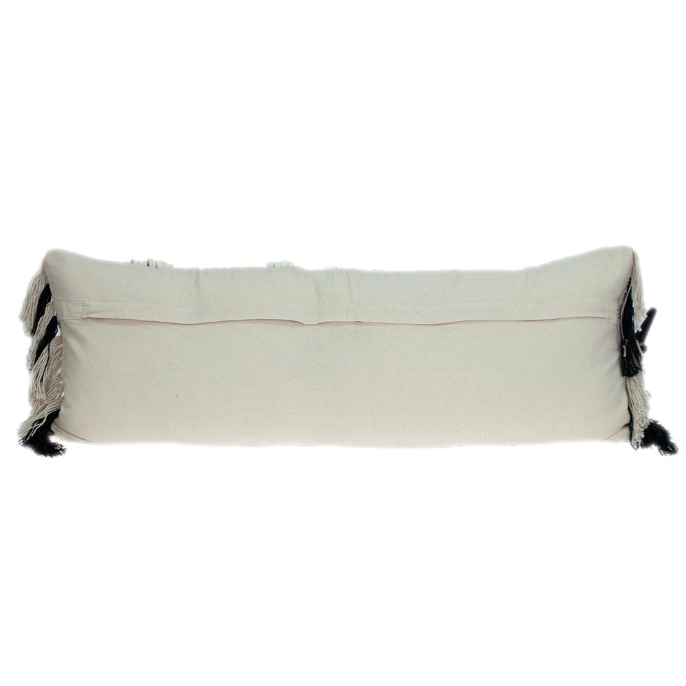 12" X 35" Black and White Plaid Cotton Lumbar Throw Pillow With Fringe - Homeroots - Flyclothing LLC