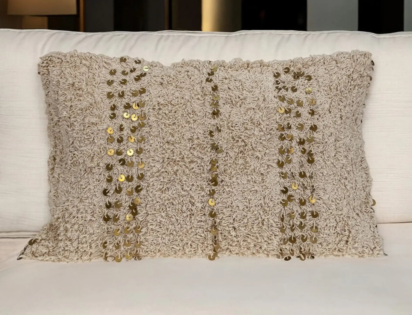 Boho Woven Shaggy Sequin Lumbar Pillow - Homeroots - Flyclothing LLC