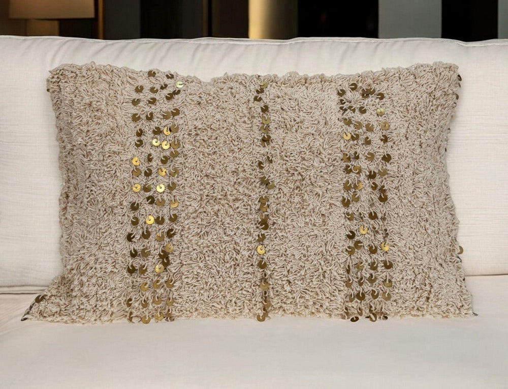 Boho Woven Shaggy Sequin Lumbar Pillow - Homeroots