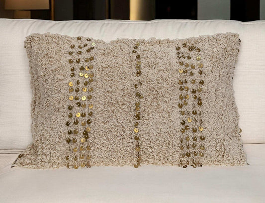 Boho Woven Shaggy Sequin Lumbar Pillow - Homeroots - Flyclothing LLC