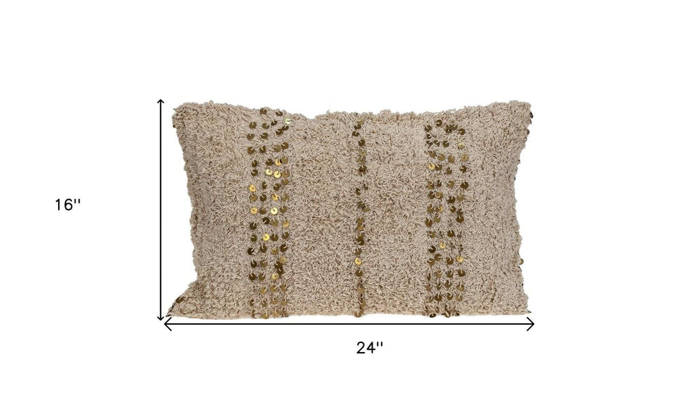 Boho Woven Shaggy Sequin Lumbar Pillow - Homeroots - Flyclothing LLC