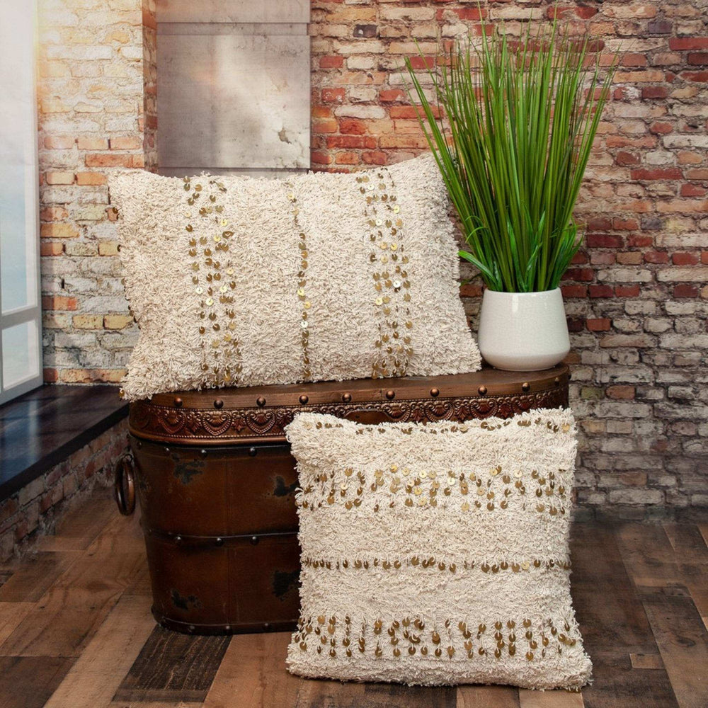 Boho Woven Shaggy Sequin Throw Pillow - Homeroots - Flyclothing LLC