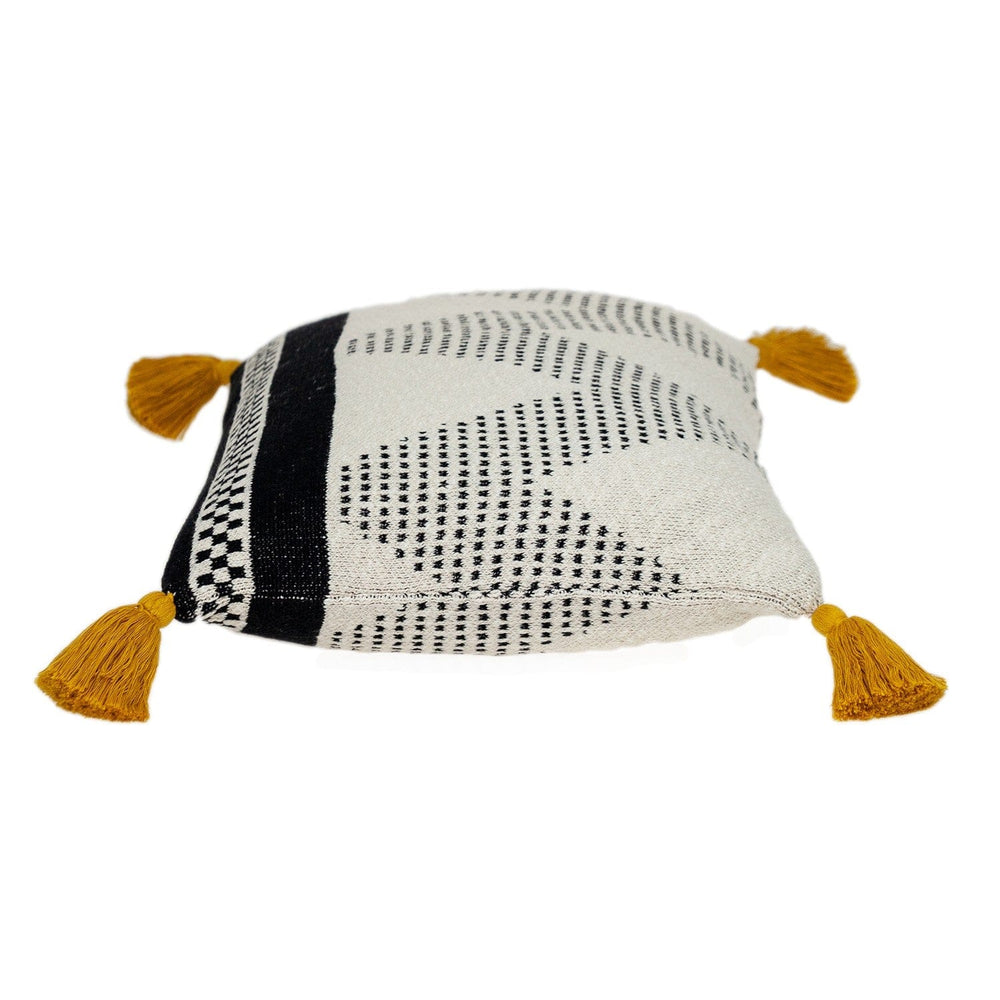 20" X 20" Beige and Black Cotton Throw Pillow With Tassels - Homeroots - Flyclothing LLC