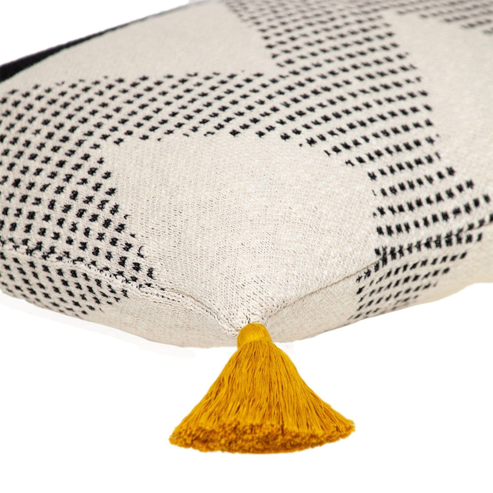 20" X 20" Beige and Black Cotton Throw Pillow With Tassels - Homeroots - Flyclothing LLC