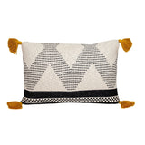 20" X 20" Beige and Black Cotton Throw Pillow With Tassels - Homeroots