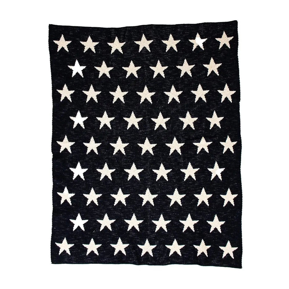 Navy Blue And White Stars Knitted Baby Blanket - Homeroots