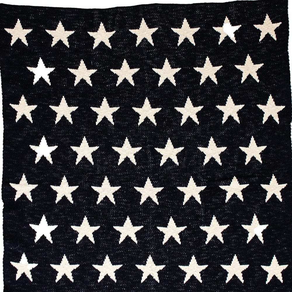 Navy Blue And White Stars Knitted Baby Blanket - Homeroots - Flyclothing LLC