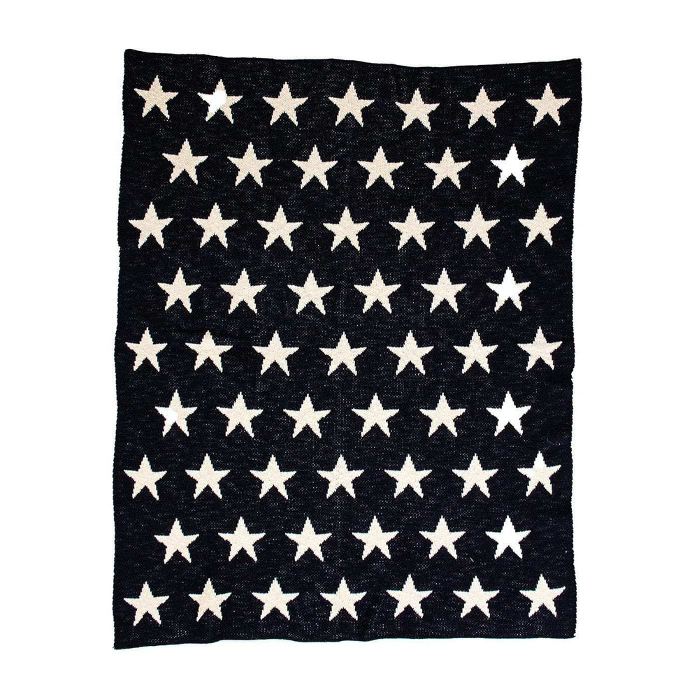 Navy Blue And White Stars Knitted Baby Blanket - Homeroots - Flyclothing LLC
