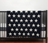 Navy Blue And White Stars Knitted Baby Blanket - Homeroots