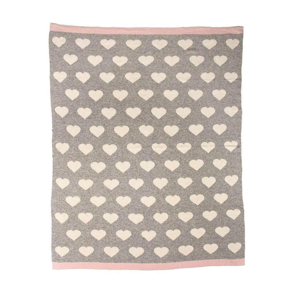 Grey And Ivory Hearts Knitted Baby Blanket - Homeroots