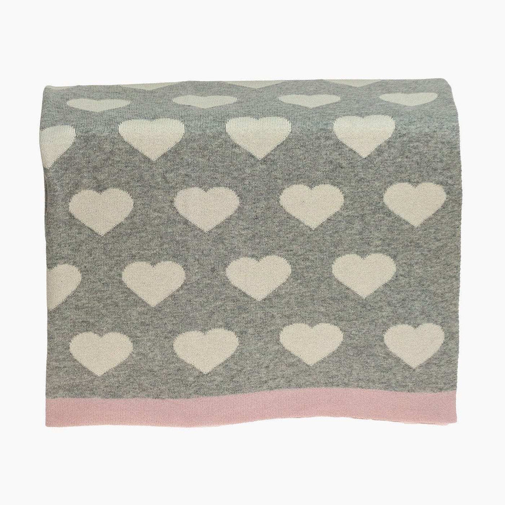 Grey And Ivory Hearts Knitted Baby Blanket - Homeroots - Flyclothing LLC