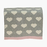 Grey And Ivory Hearts Knitted Baby Blanket - Homeroots