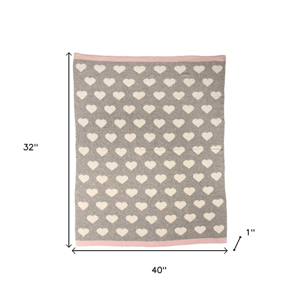 Grey And Ivory Hearts Knitted Baby Blanket - Homeroots - Flyclothing LLC