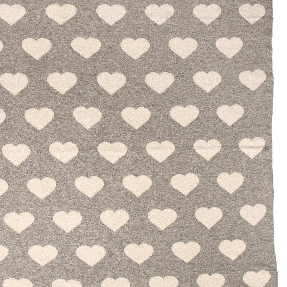 Grey And Ivory Hearts Knitted Baby Blanket - Homeroots - Flyclothing LLC