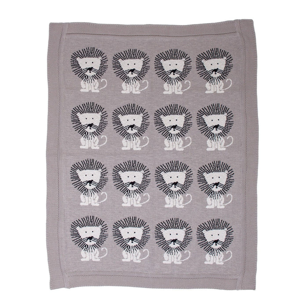 Grey Lots Of Lions Woven Knitted Baby Blanket - Homeroots