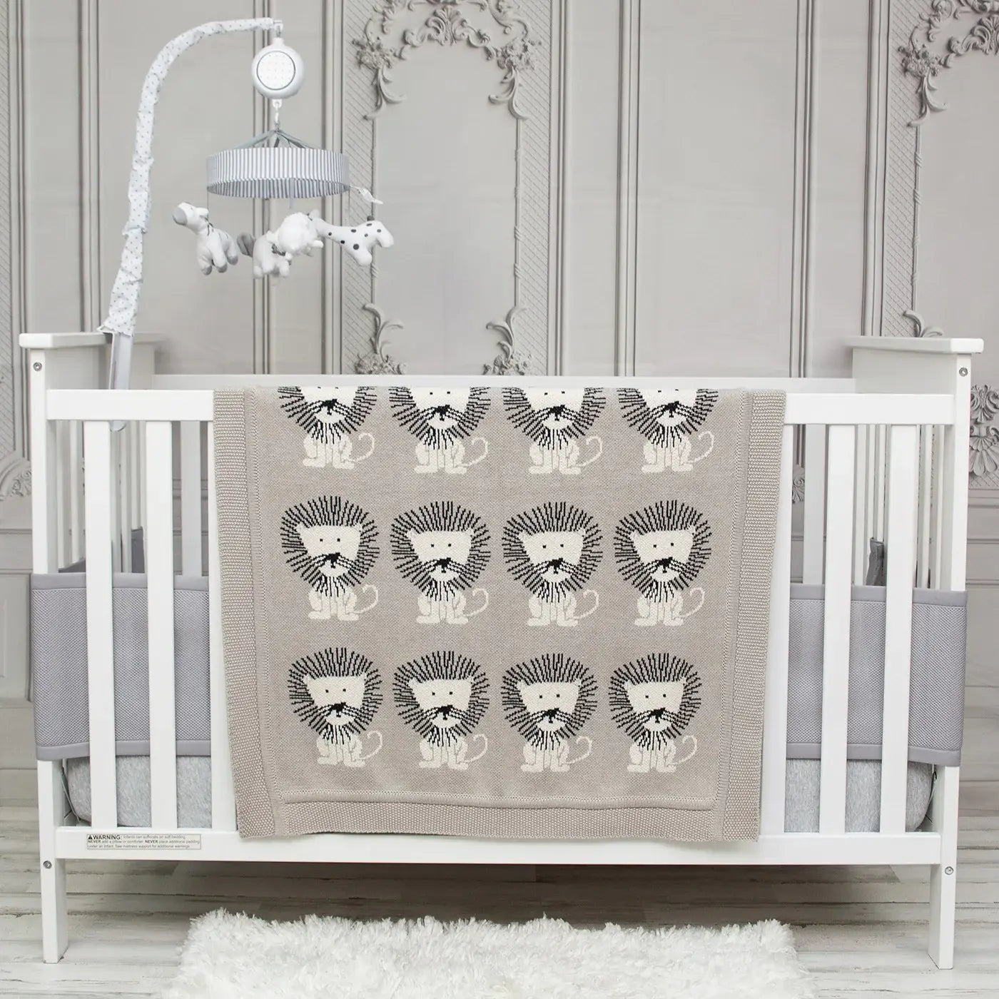 Grey Lots Of Lions Woven Knitted Baby Blanket - Homeroots - Flyclothing LLC