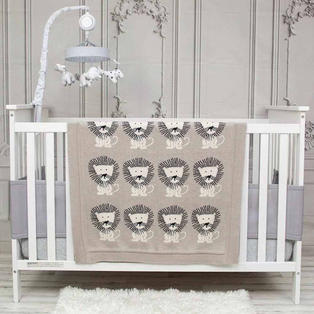 Grey Lots Of Lions Woven Knitted Baby Blanket - Homeroots - Flyclothing LLC