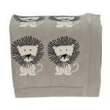 Grey Lots Of Lions Woven Knitted Baby Blanket - Homeroots