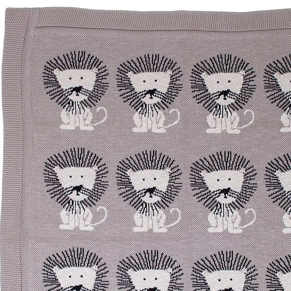 Grey Lots Of Lions Woven Knitted Baby Blanket - Homeroots - Flyclothing LLC