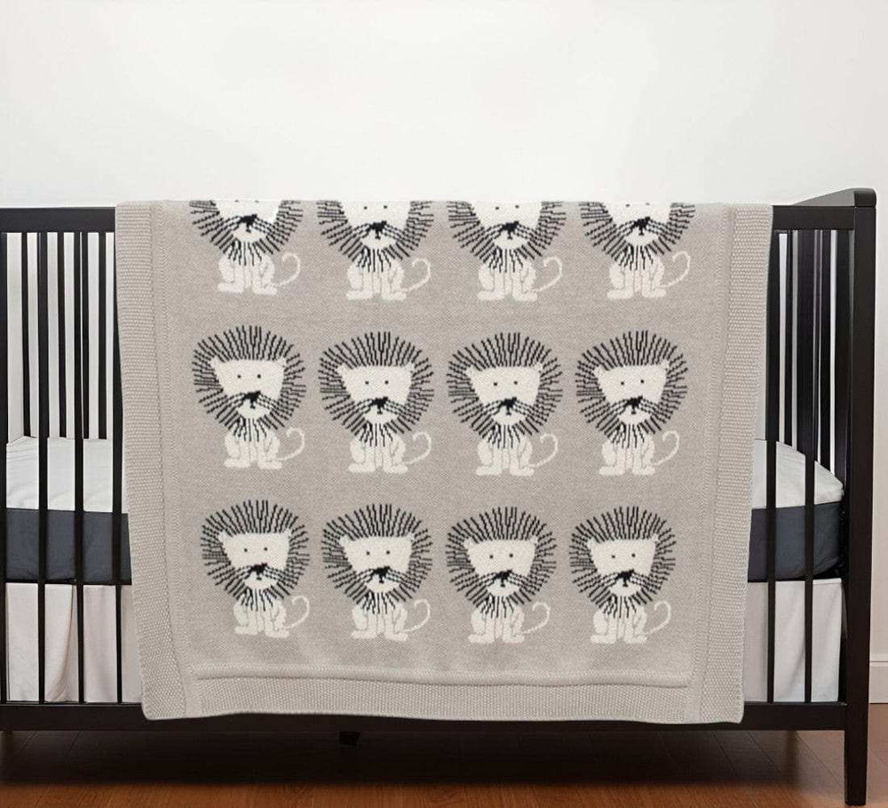 Grey Lots Of Lions Woven Knitted Baby Blanket - Homeroots - Flyclothing LLC
