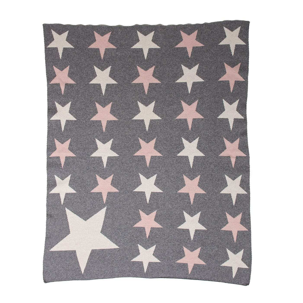 Grey Ivory And Pink Stars Knitted Baby Blanket - Homeroots - Flyclothing LLC