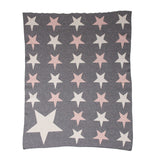 Grey Ivory And Pink Stars Knitted Baby Blanket - Homeroots