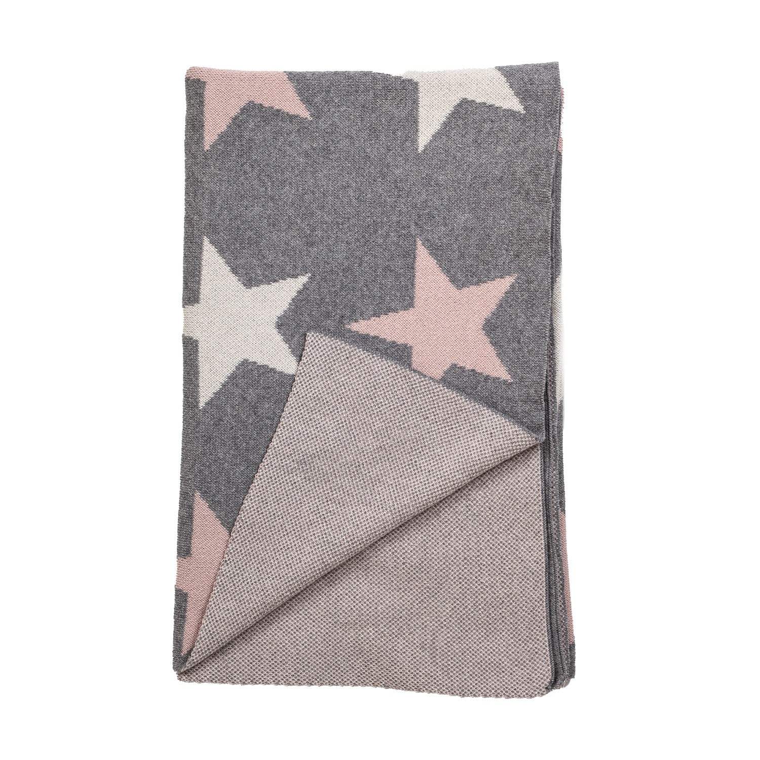 Grey Ivory And Pink Stars Knitted Baby Blanket - Homeroots - Flyclothing LLC