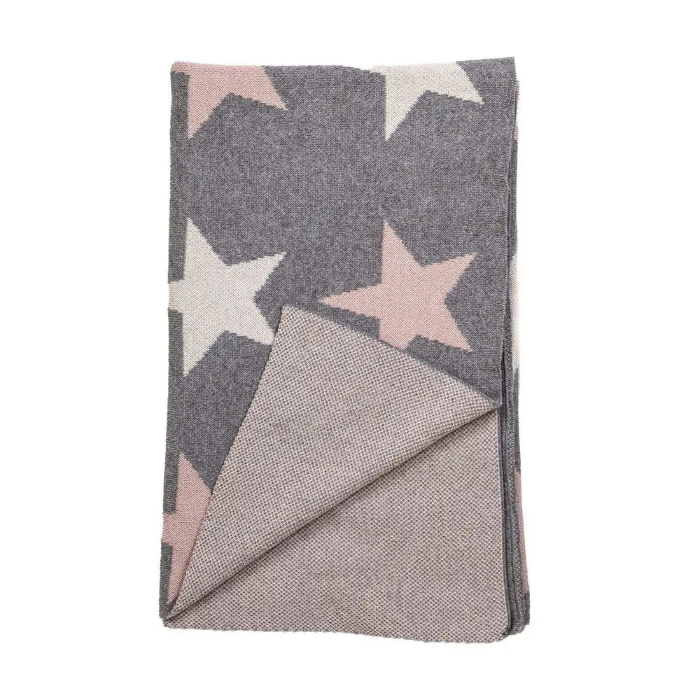 Grey Ivory And Pink Stars Knitted Baby Blanket - Homeroots - Flyclothing LLC