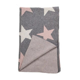 Grey Ivory And Pink Stars Knitted Baby Blanket - Homeroots