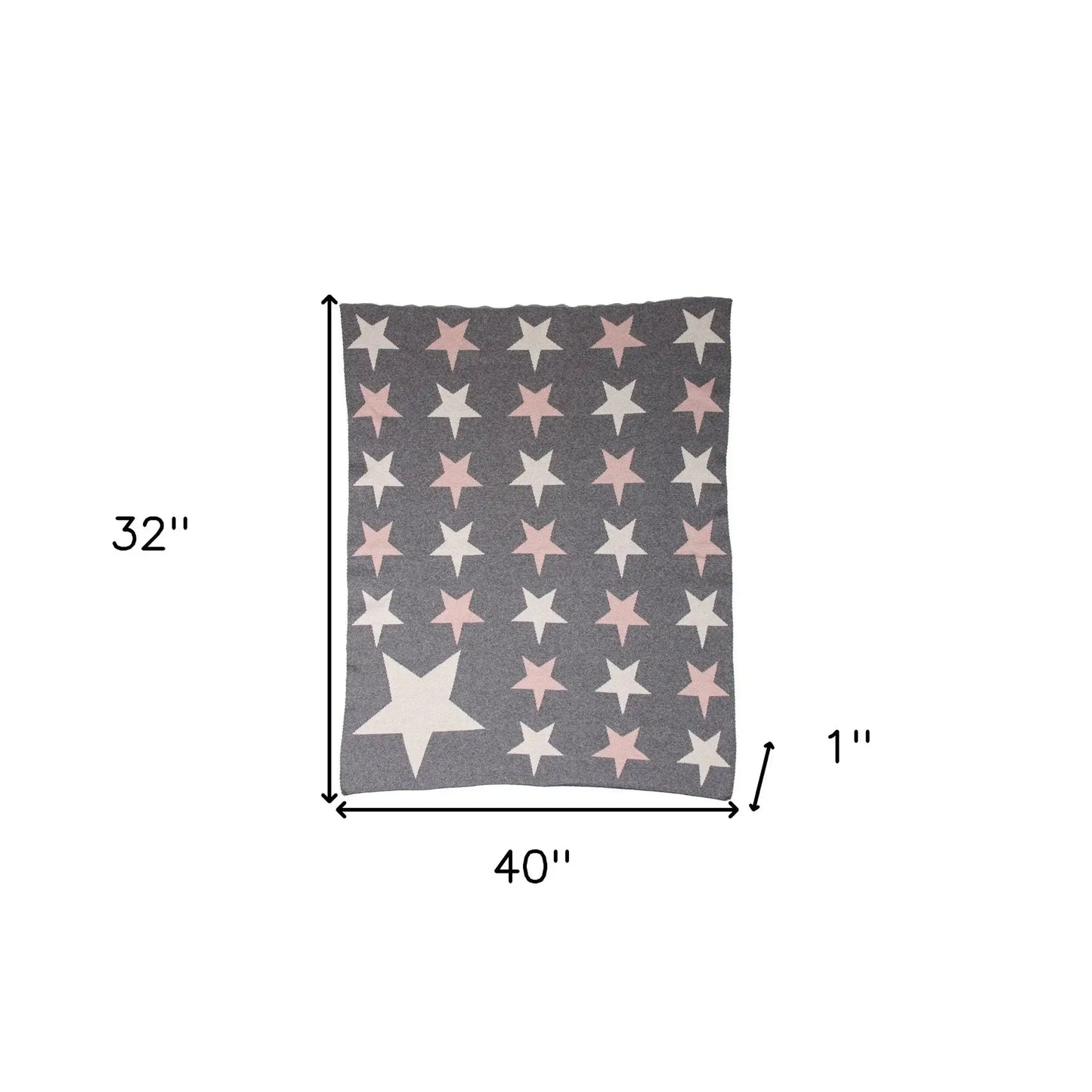 Grey Ivory And Pink Stars Knitted Baby Blanket - Homeroots - Flyclothing LLC