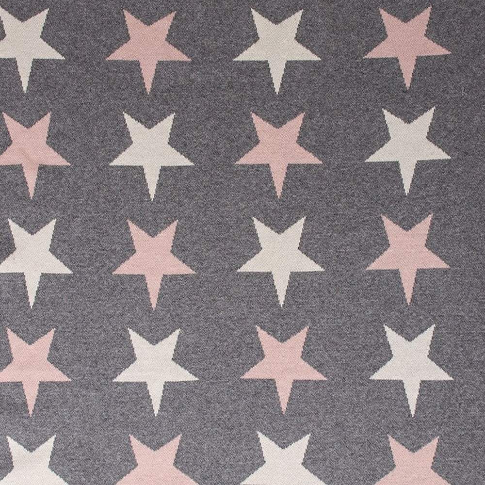 Grey Ivory And Pink Stars Knitted Baby Blanket - Homeroots - Flyclothing LLC