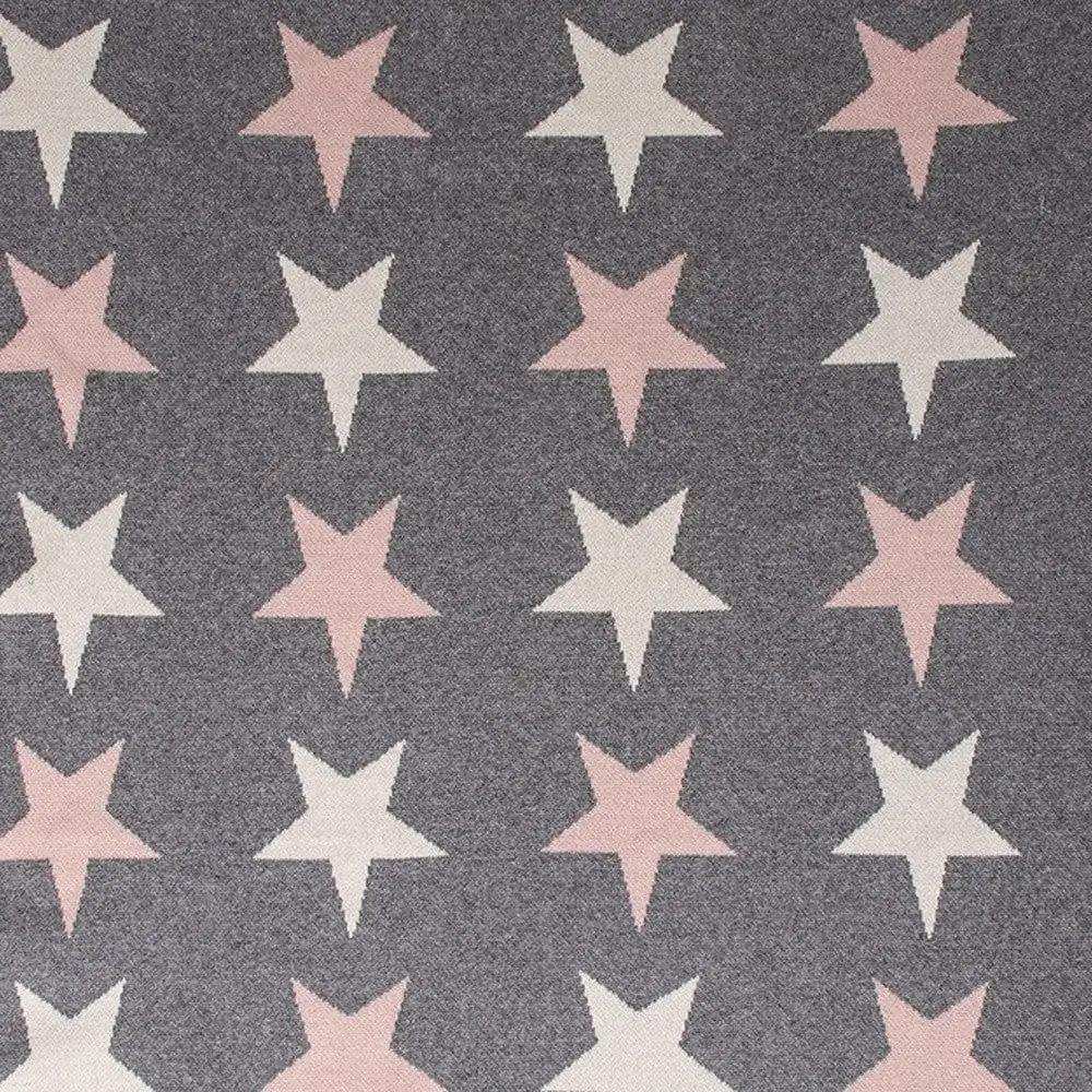 Grey Ivory And Pink Stars Knitted Baby Blanket - Homeroots - Flyclothing LLC