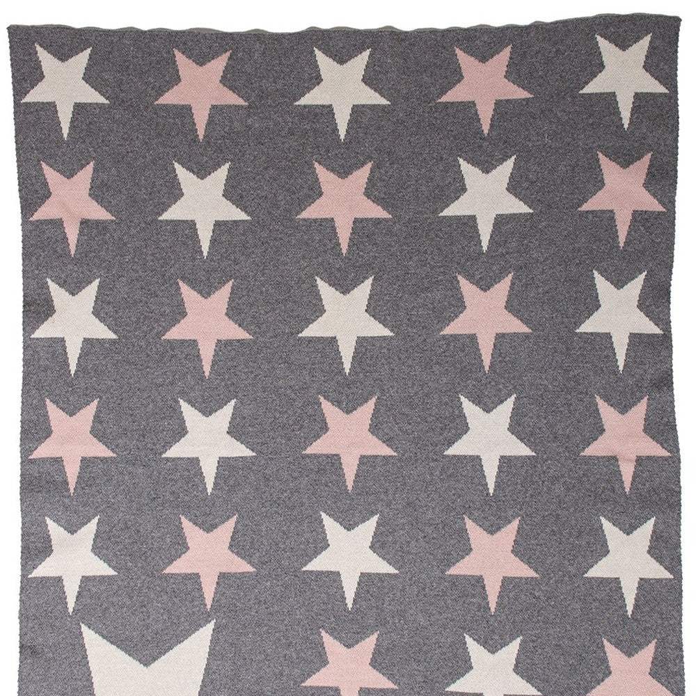 Grey Ivory And Pink Stars Knitted Baby Blanket - Homeroots - Flyclothing LLC